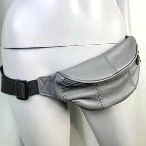 Leather Belt Bag Women Men Fanny Pack Waist Purse Handbag Gray Zip Travel New